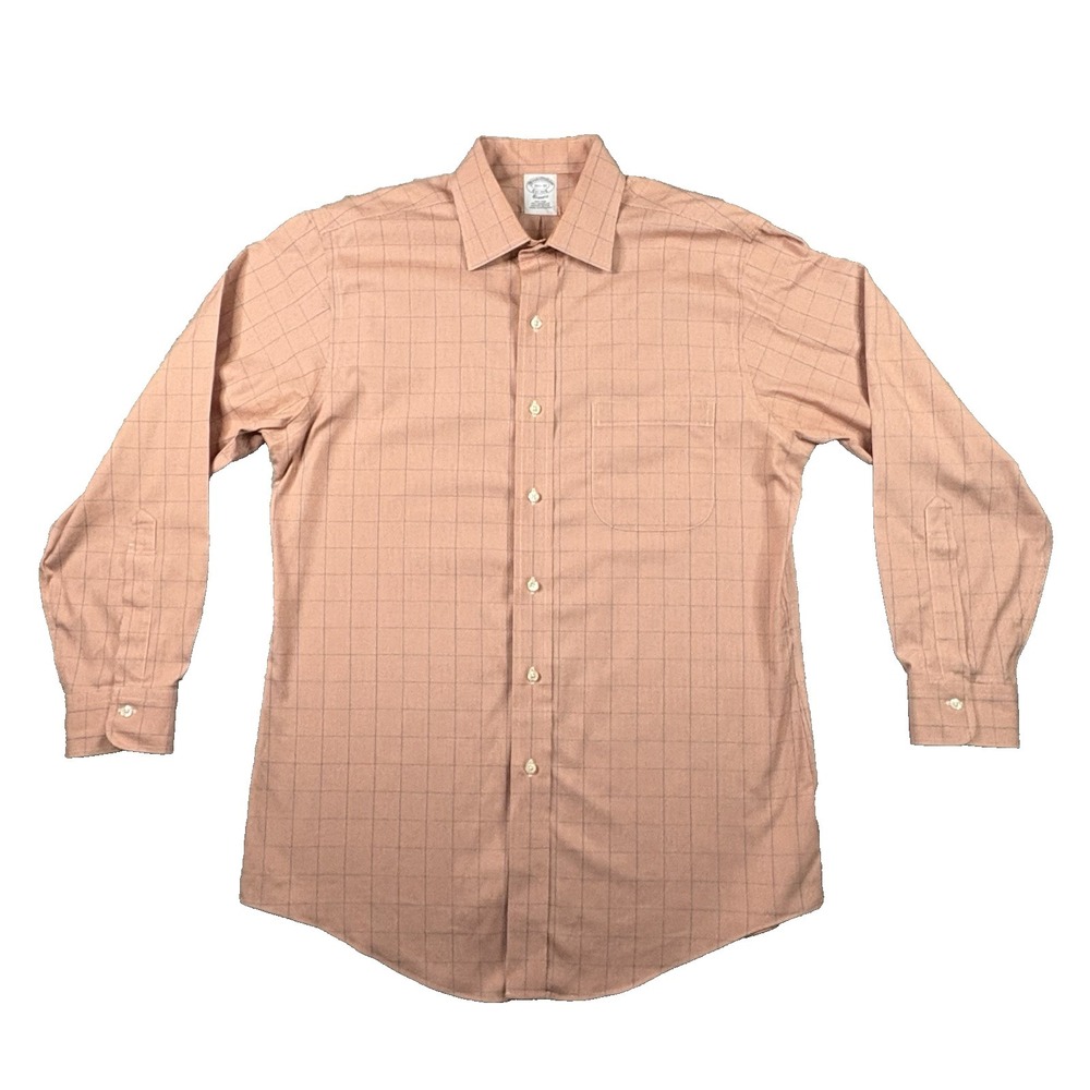 Brooks Brothers Men's M (15.5/32) Salmon & Blue Windowpane Button Up SEE DESCRI